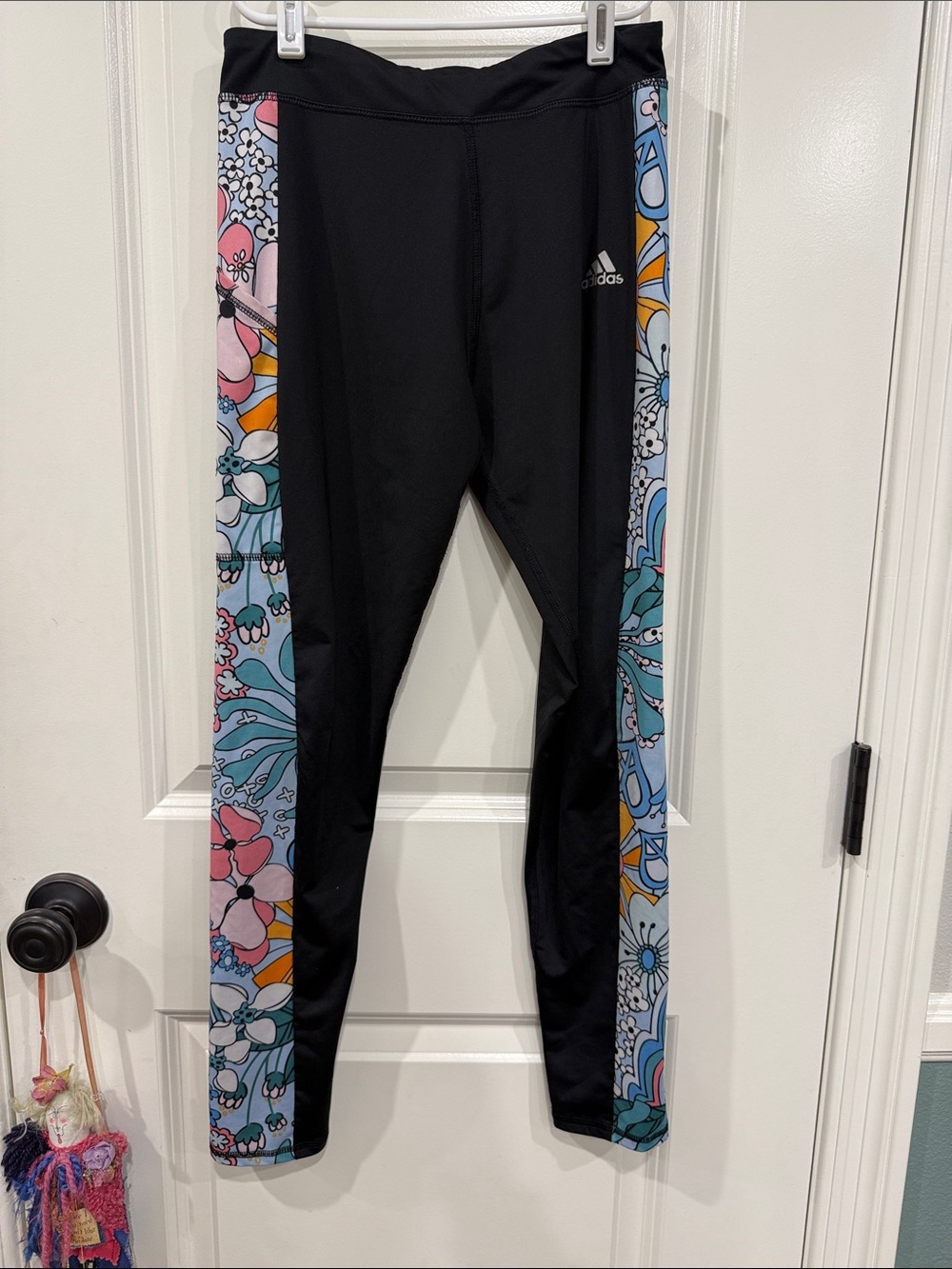 adidas Black Leggings with Multicolor Floral Side Panels